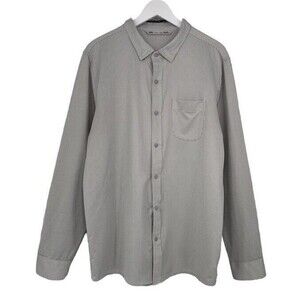 Travis Mathew Shirt Mens XL Grey Textured Check Long Sleeve Stretch Button Down